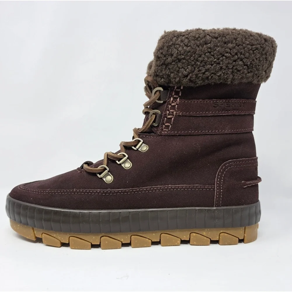 Sperry Torrent Winter Brown Waterproof Boots Faux Fur Memory Foam STS87756 W9